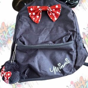 Disney Minnie Mouse Black Backpack with Red Bow